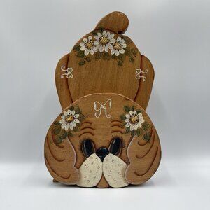 Vintage Handmade Puppy Dog Country Cottagecore Shelf Sitter Daisy Flower